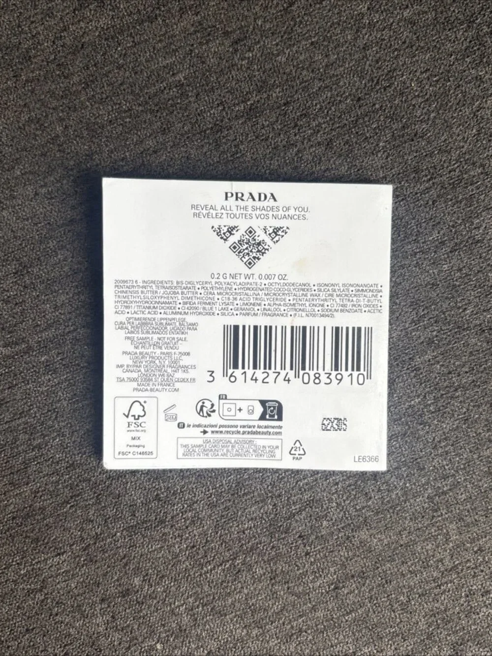 PRADA Lip Balm Universal U000 0.2g Each (0.8g Total) Sample Sealed New Jojoba